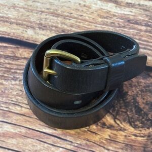 J. Crew Women’s 100% Real Genuine Leather Black Belt Brass Gold Buckle Large L